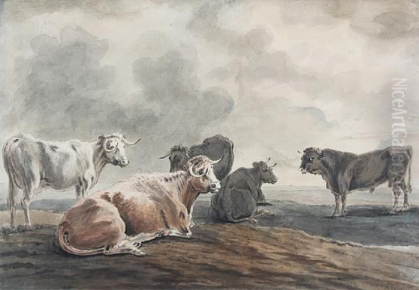 Cattle Resting In An Open Landscape Oil Painting by Sawrey Gilpin