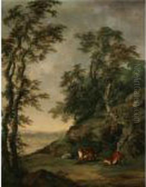 A Fox Family In An Extensive Landscape Oil Painting by Sawrey Gilpin