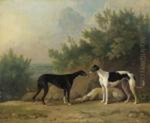 Three Greyhounds In An Extensive Landscape Oil Painting by Sawrey Gilpin