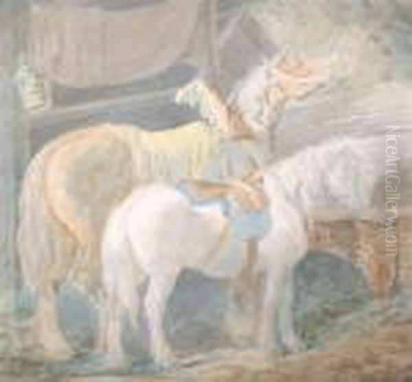 Horses In A Stable Oil Painting by Sawrey Gilpin