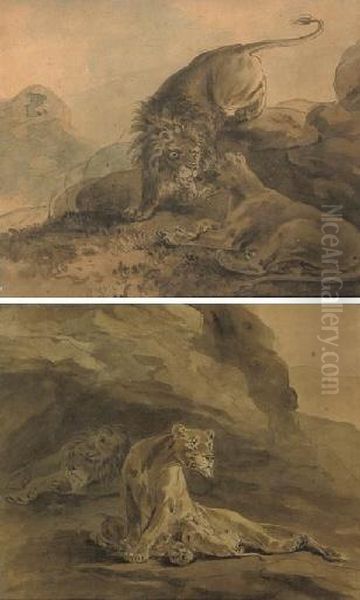 A Lion And Lioness; And The Lions Den Oil Painting by Sawrey Gilpin