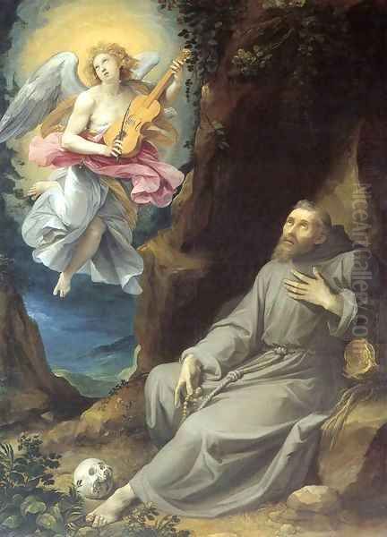 St Francis Consoled by an Angel Oil Painting by Giuseppe Cesari