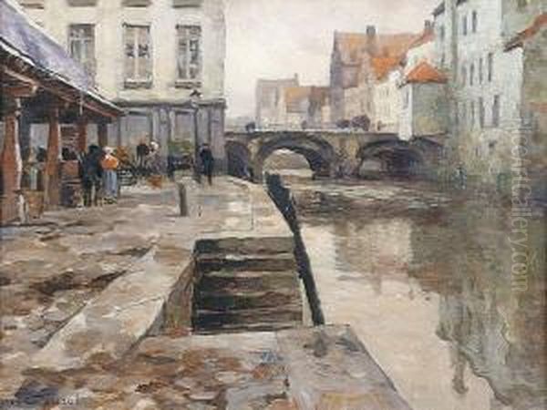 Coin Demarche A Poissons A Malines Oil Painting by Victor Gilsoul