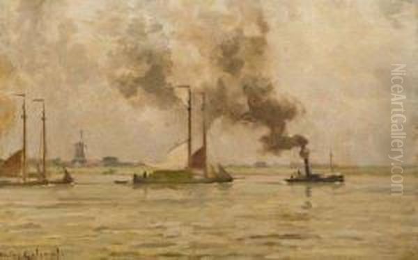 Sur La Meuse (hollande). Dordrecht Oil Painting by Victor Gilsoul