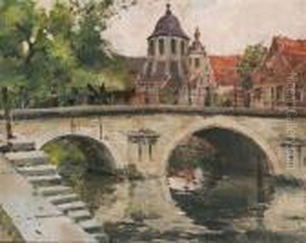 Fountain Bridge With Hanswijk Church (mechelen) Oil Painting by Victor Gilsoul