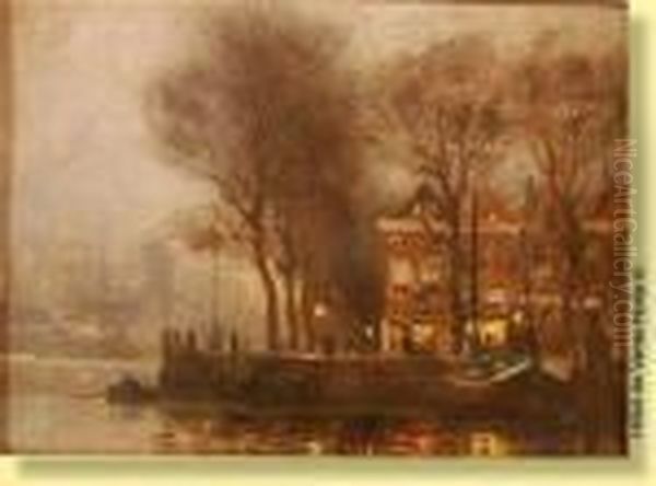 Vue Nocturne De Dordrecht Oil Painting by Victor Gilsoul