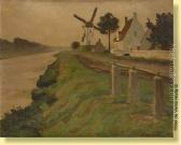 Moulin En Bordure De Canal Oil Painting by Victor Gilsoul