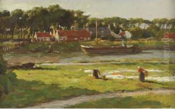 Washerwomen By A Stream Oil Painting by Victor Gilsoul