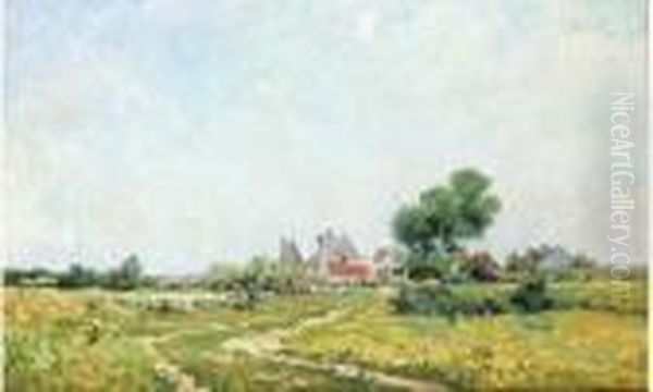 Zomerleven In De Polders Nabij Nieuwpoort Oil Painting by Victor Gilsoul