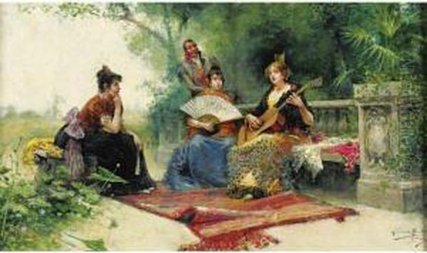 A Musical Interlude Oil Painting by Juan Gimenez y Martin