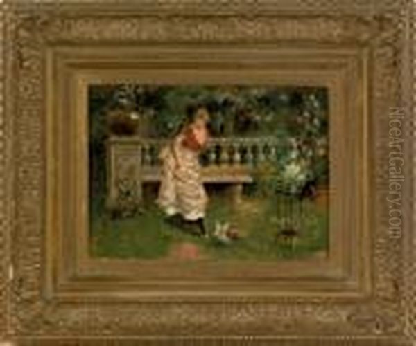 Ofa Woman In A Garden Oil Painting by Juan Gimenez y Martin