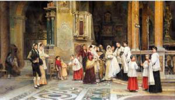 El Bautizo (the Baptism) Oil Painting by Juan Gimenez y Martin