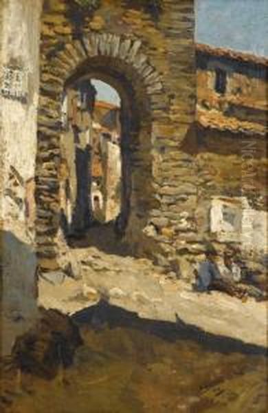 Figures By A Sunlit Archway Oil Painting by Francisco Arasa