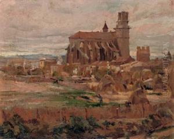 Iglesia En El Campo Con El Mar 
Al Fondo (a Church In The Countryside, With The Sea Beyond) Oil Painting by Francisco Arasa