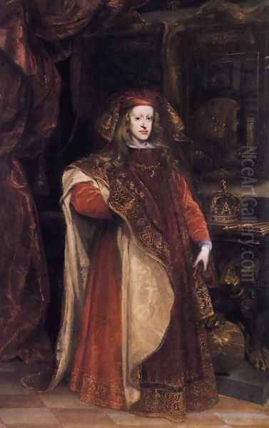 King Charles II of Spain (1661-1700) wearing the robes of the Order of the Golden Fleece Oil Painting by Juan Carreno De Miranda