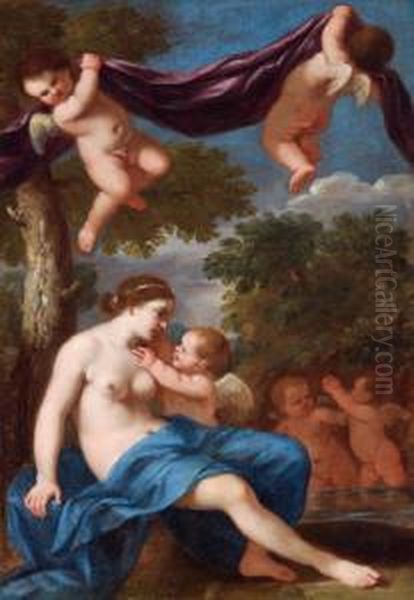 Venere E Amore Oil Painting by Giacinto Gimignani