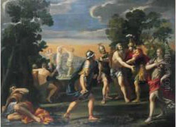 Enee Et Les Troyens Faisant Alliance Avec Le Roi Evandre. Oil Painting by Giacinto Gimignani