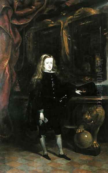 Portrait of Charles II (1661-1700) of Habsbourg aged 12, 1673-85 Oil Painting by Juan Carreno De Miranda