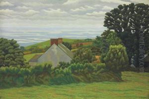 Sussex Farm Oil Painting by Charles Ginner