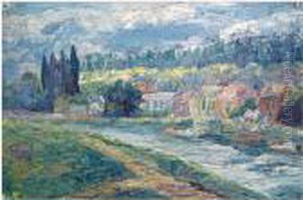 On The Marne Oil Painting by Charles Ginner