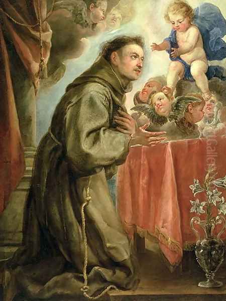 St. Anthony of Padua (1195-1231) adoring the Christ Child Oil Painting by Juan Carreno De Miranda