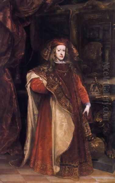 Charles II as Grandmaster of the Golden Fleece Oil Painting by Juan Carreno De Miranda