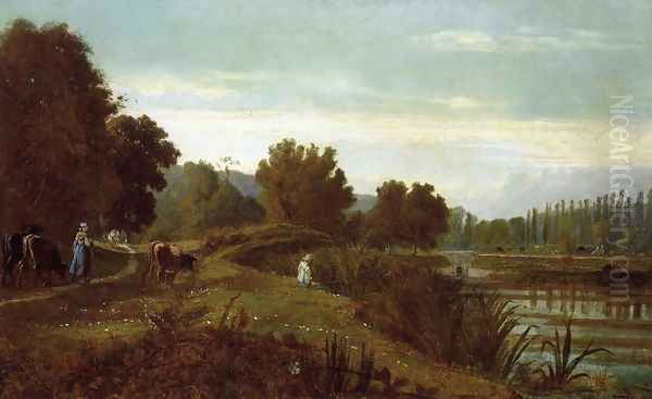 A Shepherd with his Flock Oil Painting by Nicolas Louis Cabat