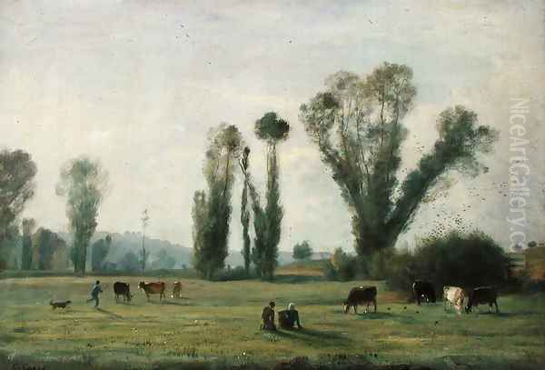 Prairie at Bercenay-en-Othe, Aube, c.1893 Oil Painting by Nicolas Louis Cabat