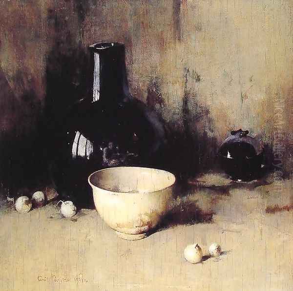 Still Life with Self Portrait Reflection Oil Painting by Emil Carlsen