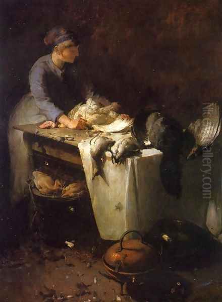 A Young Girl Preparing Poultry Oil Painting by Emil Carlsen