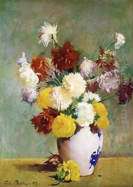 Still Life of Chrysanthemums in a Canton Vase Oil Painting by Emil Carlsen