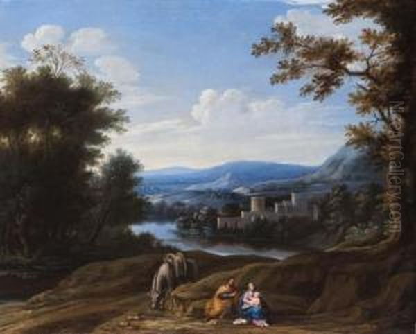 Paesaggio Fluviale Con Il Riposodurante La Fuga In Egitto Oil Painting by Giovanni Francesco Grimaldi