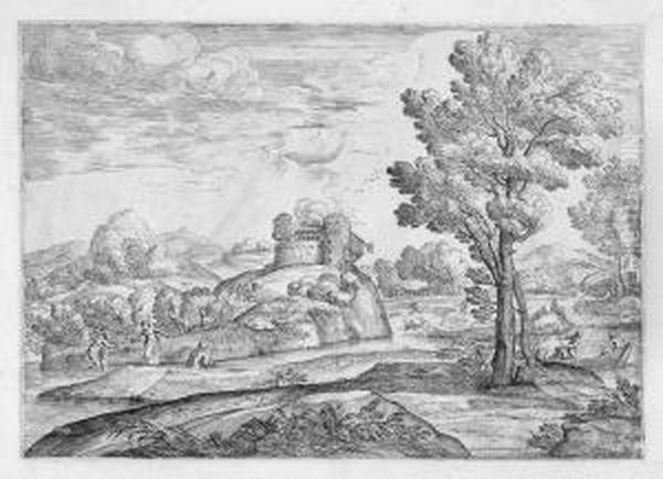 Landschaft Mit Einer Kleinen Festung Oil Painting by Giovanni Francesco Grimaldi