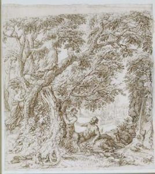 A Satyr In A Forest Oil Painting by Giovanni Francesco Grimaldi