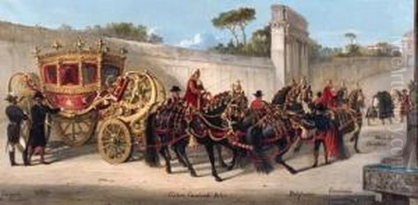 A Nobleman's Carriage Oil Painting by Vincenzo Giovannini