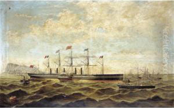 The Steamship Oil Painting by Adolfo Giraldez Y Penalver