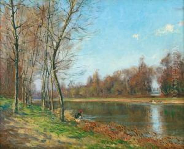 Laveuse Au Bord De L'oise Oil Painting by Leon Giran-Max