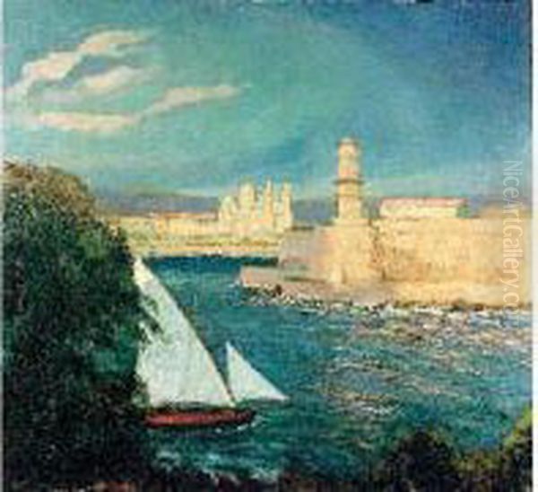 Voilier A La Sortie Du Port De Marseille Oil Painting by Leon Giran-Max