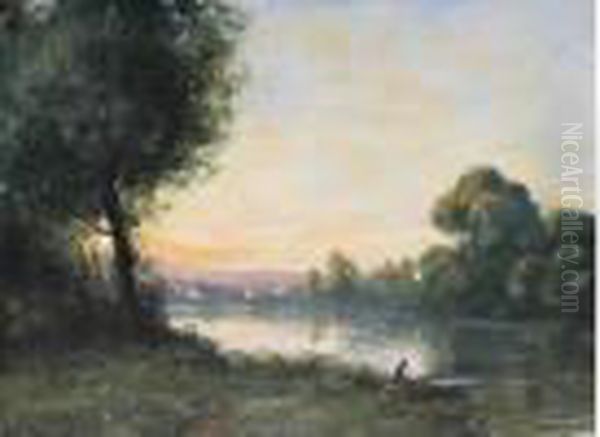 Coucher De Soleil, Sur La Seine, A Eragny Oil Painting by Leon Giran-Max