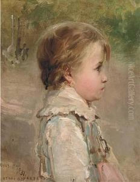 Portrait Of A Young Girl, Small Half-length, In Profile Oil Painting by Edouard-Henri Girardet