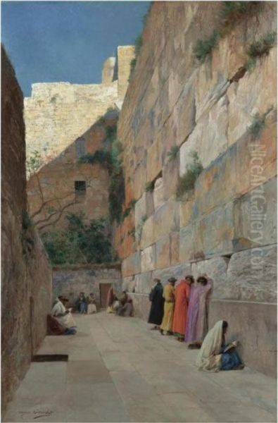 The Wailing Wall Oil Painting by Eugene-Alexis Girardet