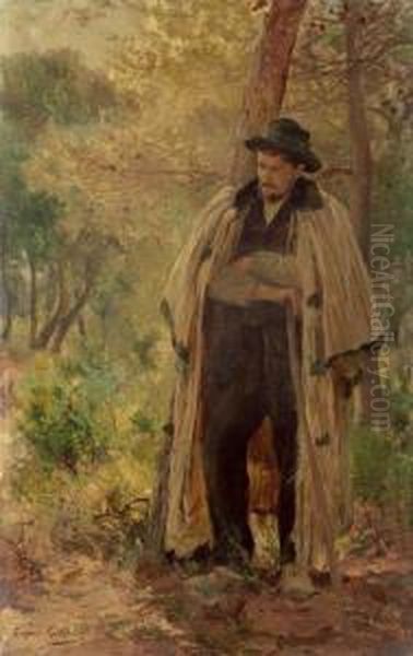 Walker In The Woods. Oil Painting by Eugene-Alexis Girardet