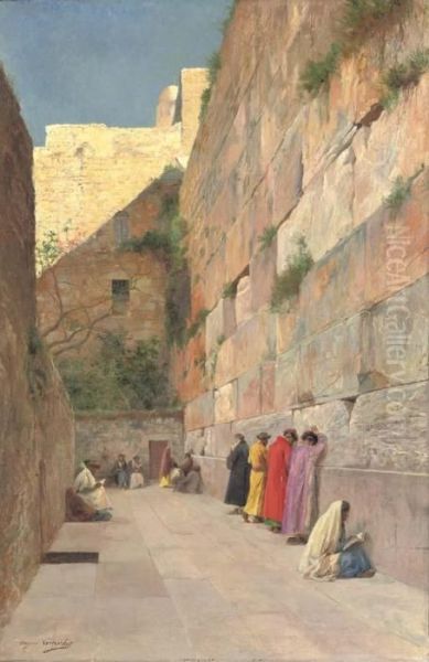 The Wailing Wall, Jerusalem by Eugene-Alexis Girardet