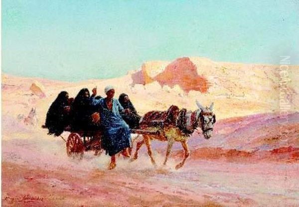 Femmes Cairotes Sur Une Carriole En Egypte, Circa 1890 Oil Painting by Eugene-Alexis Girardet