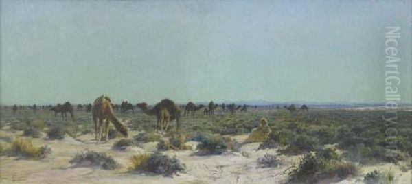 Beduinen Mit Kamelherde. Oil Painting by Eugene-Alexis Girardet