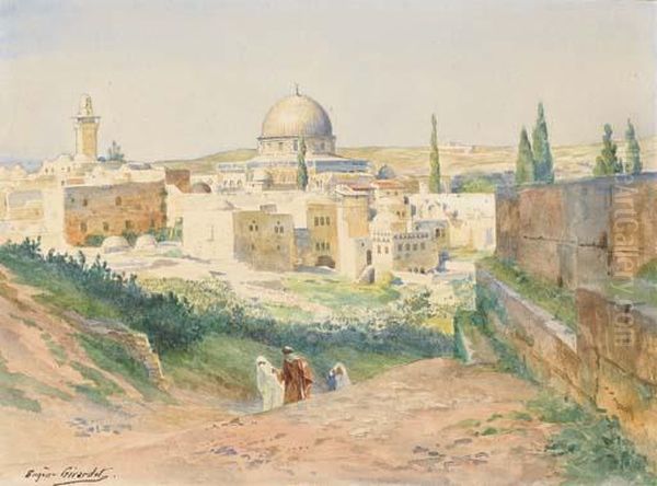 Une Vue De Jerusalem, Des Figures Au Premier Plan Oil Painting by Eugene-Alexis Girardet