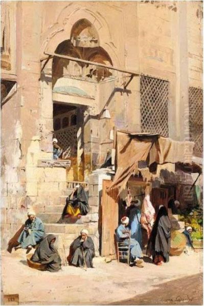 Sorti De La Mosque D'el Assar, Cairo Oil Painting by Eugene-Alexis Girardet