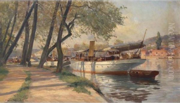 Bateau Au Bord De L'eau Oil Painting by Eugene-Alexis Girardet