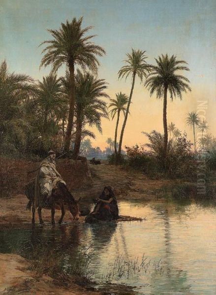 At The Oasis Oil Painting by Eugene-Alexis Girardet