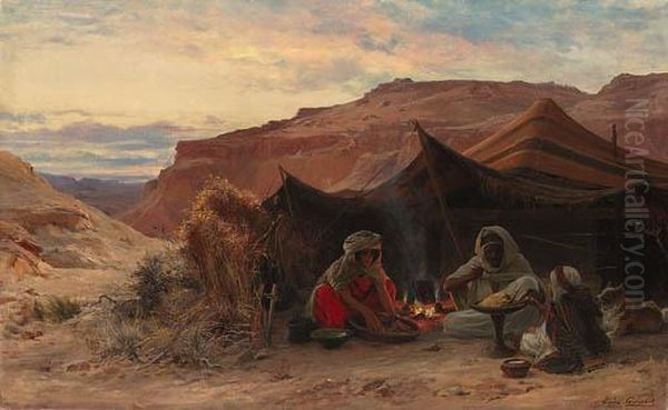 Bedouins In The Desert Oil Painting by Eugene-Alexis Girardet